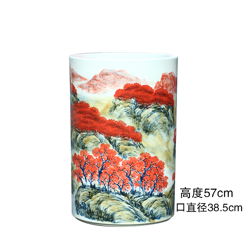 Jingdezhen ceramic hand - made scenery quiver painting and calligraphy scrolls cylinder sitting room ground vase study furnishing articles ornaments