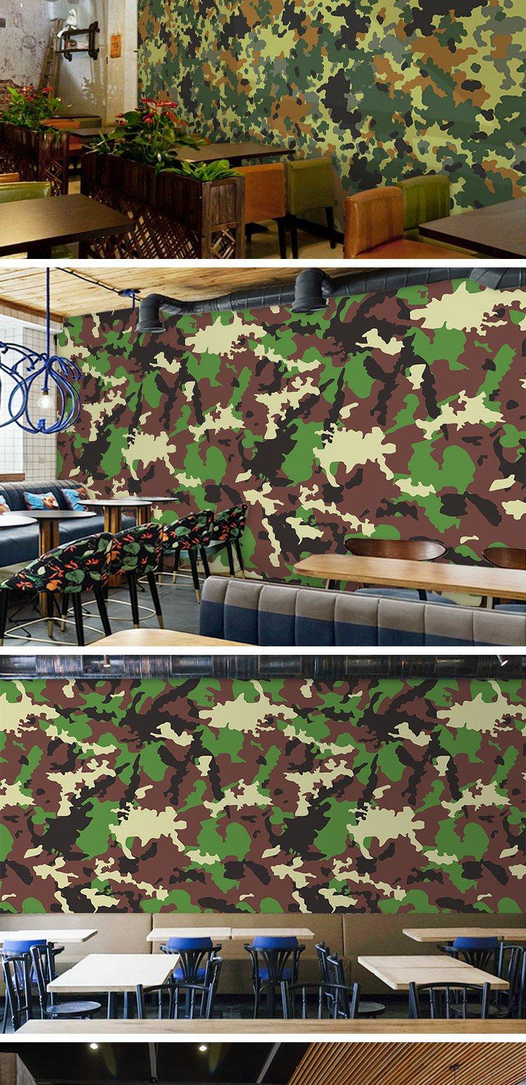军绿色迷彩墙纸军事题材军旅网咖影咖装修宿舍部队网吧装饰墙壁纸