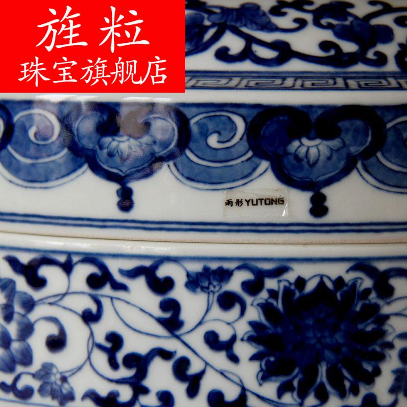 Az jingdezhen ceramic checking painting under the glaze color caddy fixings tea urn hand - made of blue and white porcelain tea pot of tea cake box