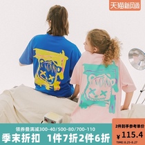 CONCORDEVENT couple t-shirt summer mens short-sleeved ins tide brand loose and wild contrast color bear graffiti national trend