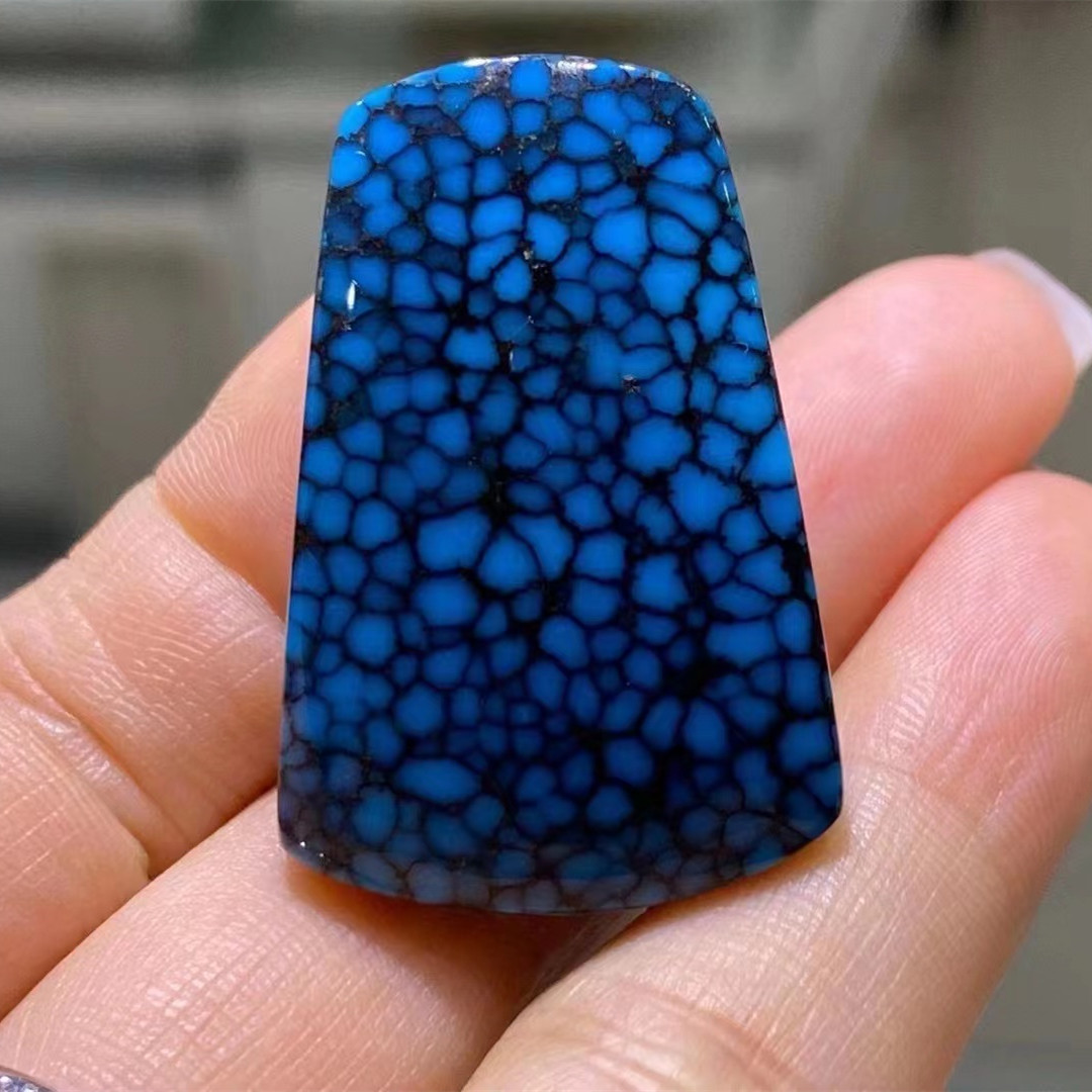 上品湖北天然绿松石高瓷蓝精品配珠乌兰花网花随型唐三彩圆珠戒面