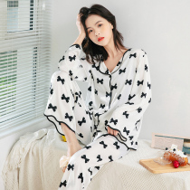 Pyjamas Spring Summer Long sleeve ice wire sexy thin pieces of red in wind high-end snow and ice wire two pieces of home suit