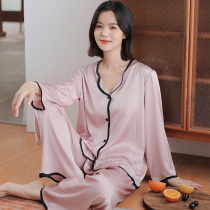 2021 Spring and summer new pajamas lady long sleeve legs can wear ice wire thin high - end home suit