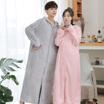 Sleepgown Womans Down Winter Coral Velvet thickened long flannel hood zipper sleepy dress Couple Bathrobe Mens Pajamas