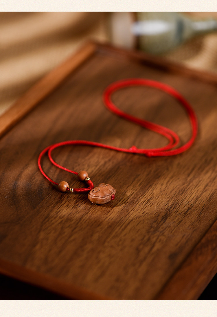 天然老桃木长命锁吊坠女士男平安锁红绳项链儿童宝宝压惊压惊挂件