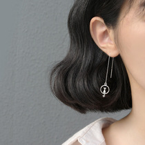 Pure Silver Cute Moon Cat Ear Line Long current Suearrings South Korea ultra cute Temperament Student Bestie Ear Pendant Fresh