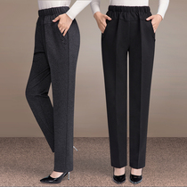 Middle-aged womens pants Spring mother pants wear high-waisted velvet granny pants spring and autumn straight pants for the elderly