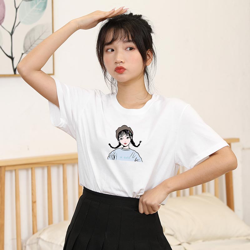 娇能女装 韩版宽松圆领纯棉T恤