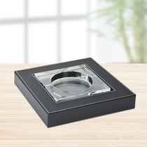 European business leather crystal glass ashtray large hotel hall coffee table ornaments high-grade leather ashtray