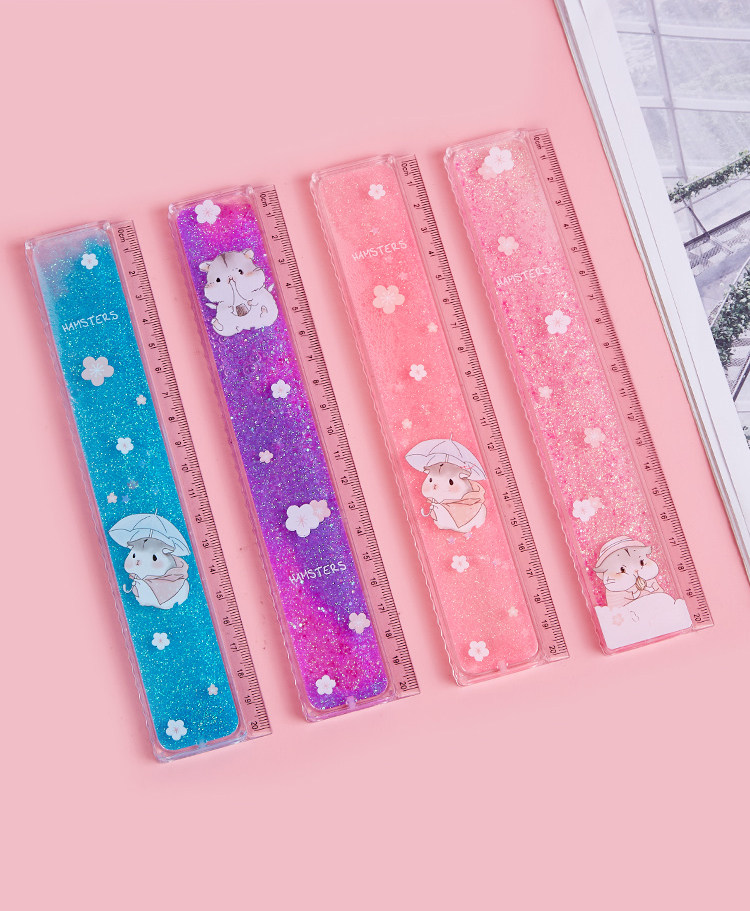 网红樱花入油流沙尺子学生文具女可爱少女心创意一套多功能儿童测