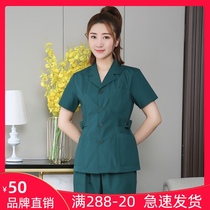 Dark green suit collar short sleeve operating room wash jacket female dentist doctor brush hand overalls split mens suit