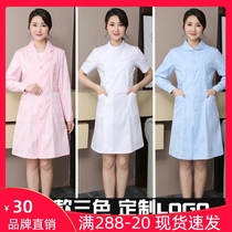 Nurse uniform winter long-sleeved female pink white coat Short-sleeved doll collar round neck large size pharmacy work uniform customization