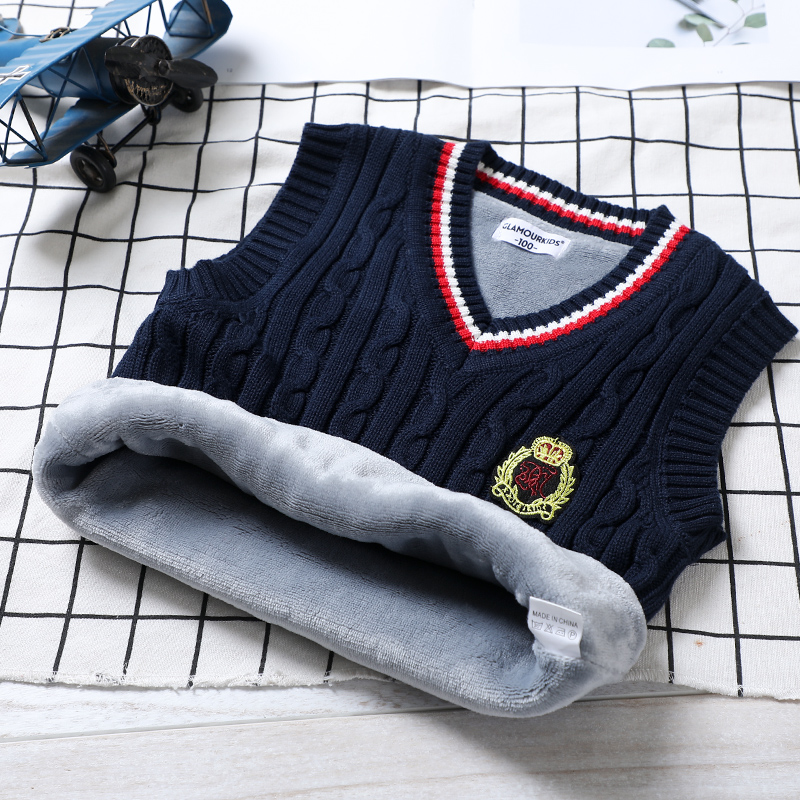 Children's vest autumn plus thick winter boy sweater pupil pure cotton shoulder to keep warm children's wear knitting shirt