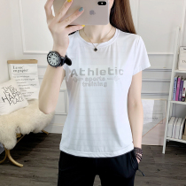 Quick-drying womens short-sleeved thin outdoor sports running print top loose ice silk stretch summer round neck T-shirt