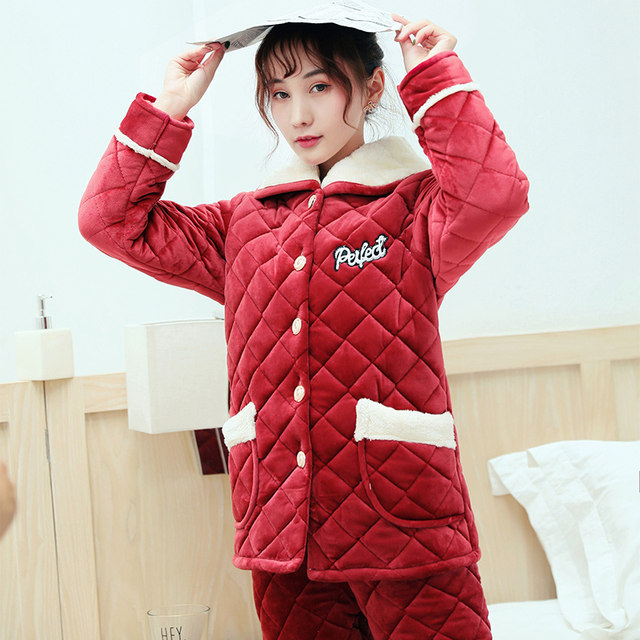 Female winter plus thick velvet pajamas coral velvet quilted three warm autumn and winter flannel tracksuit outerwear Female winter plus thick velvet pajamas coral velvet quilted three warm autumn and winter flannel tracksuit outerwear