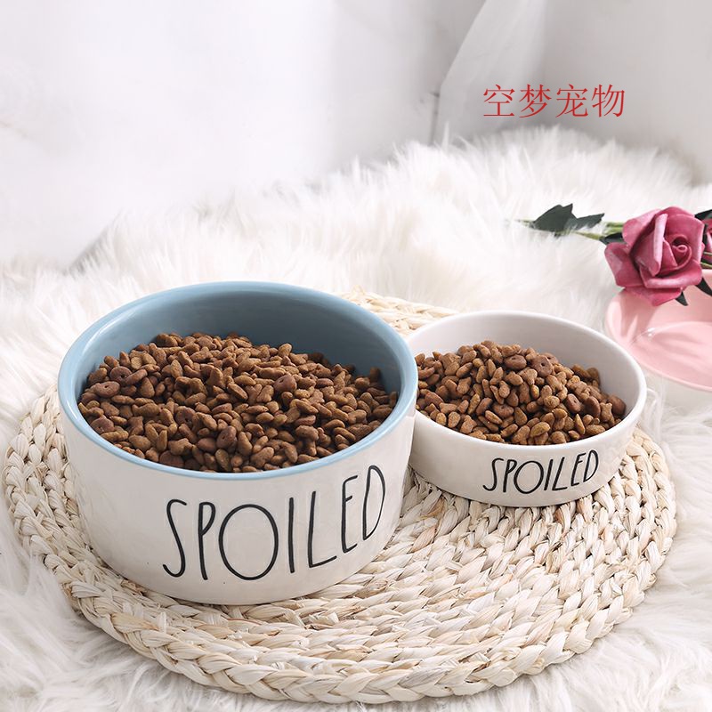 Pet bowl ceramic golden retriever dog bowl cat bowl bowl teddy dog food bowl water bowl over large breed rice basin empty dream