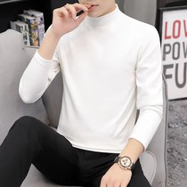 men's half turtleneck fleece thick warm pullover Korean style slim youth autumn winter bottoming shirt