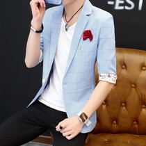 summer men's casual three-quarter sleeve suit Korean style slim fit jacket non-mainstream trendy men's solid color medium sleeve small suit