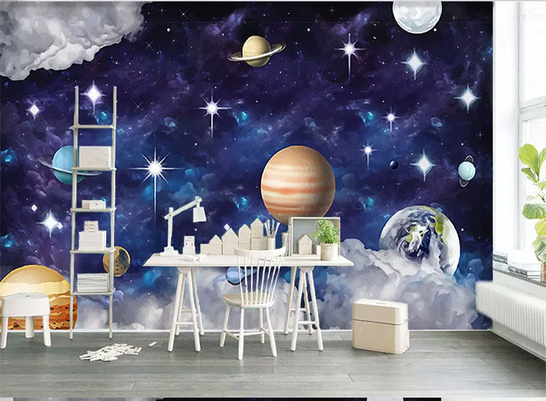 主题房墙纸ktv天花板3d立体宇宙星空装饰背景墙壁纸 儿童卧室墙布