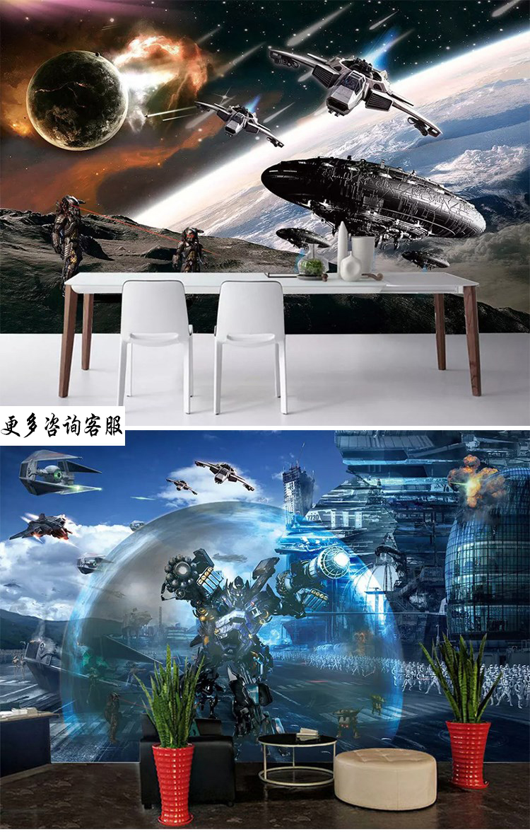 星球大战飞船太空舱壁纸3d立体科技感墙纸3d体验馆it公司定制壁画