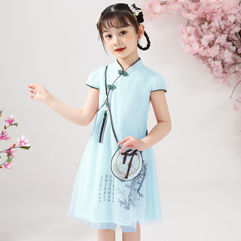 Children's Hanfu dress summer thin Chinoiserie little girl princess skirt foreign atmosphere girls vintage cheongsam skirt