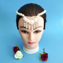 New girl hair accessories Tibetan ethnic minority characteristics white headdress dance performance art photo 2 pieces