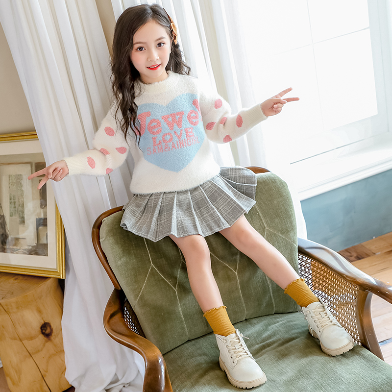 Children's pullover sweater fashion girls knit sweater Western style children's clothing mink velvet middle-aged children's 2020 autumn/winter new trend