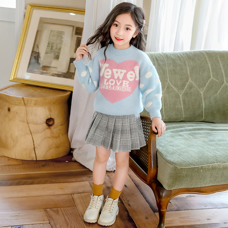 Children's pullover sweater fashion girls knit sweater Western style children's clothing mink velvet middle-aged children's 2020 autumn/winter new trend
