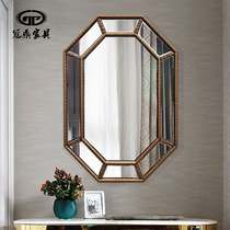 Bedroom retro vanity mirror toilet wash mirror wall-mounted sink punch Wall polygon cosmetic mirror