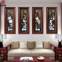 New Chinese Jade Sculpture Decoration Painting Living Room TV Sofa Background Wall Strip Screen Relief Painting Restaurant Hanging Painting Meranzhu Chrysanthemum