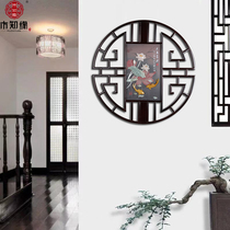 New Chinese solid wood jade carving decorative painting Entrance corridor pendant relief painting Living room sofa background wall decoration