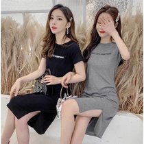 New summer long loose slim base skirt split hip short sleeve t-shirt dress