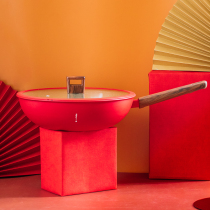 Tree can be red fire non-stick wok ceramic wok fry pan pan saucepan household gas stove gas stove suitable