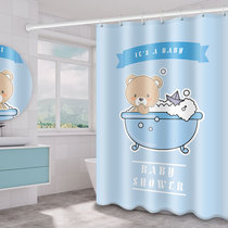 Cartoon bathroom curtain thickened waterproof and mildew-proof shower curtain cloth bathroom partition curtain set free perforated curtain hanging curtain