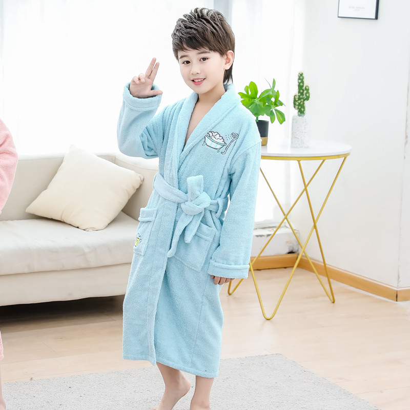 (用30元券)咪咕尚儿童超厚纯棉浴袍毛巾料翻领青少年高端浴衣酒店睡袍加长