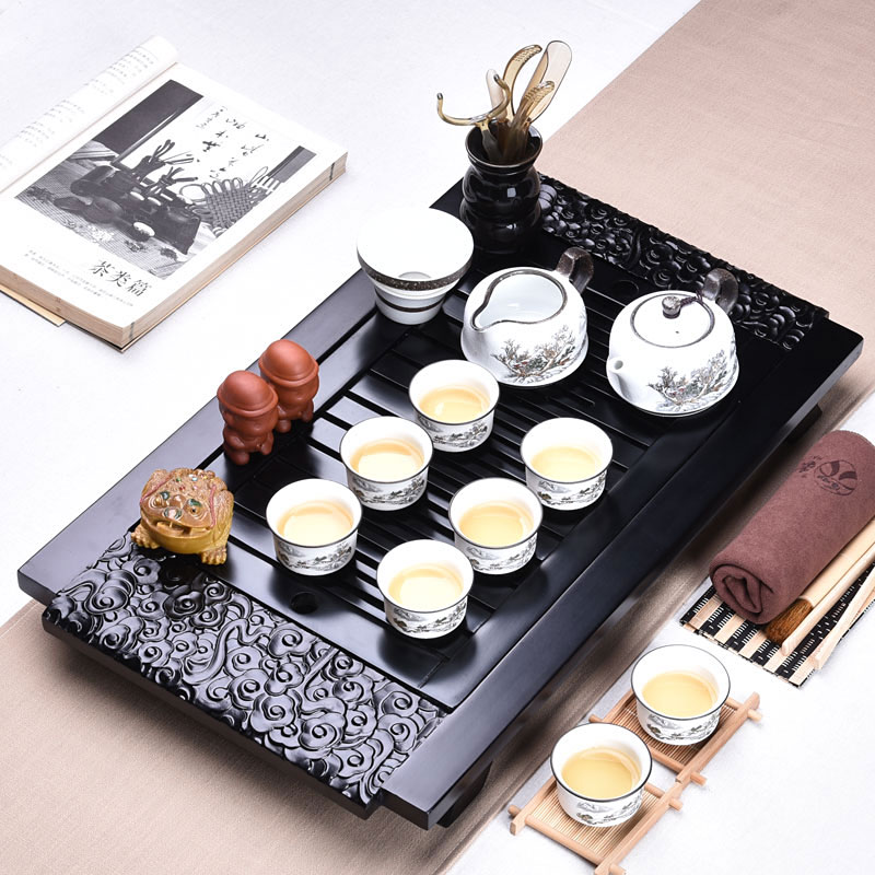 HaoFeng purple small kung fu of a complete set of tea sets and work home office contracted the draw - out type solid wood tea table