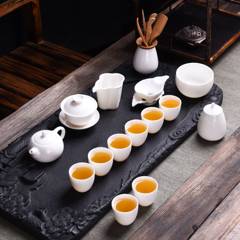 HaoFeng dehua white porcelain Japanese kung fu tea set suit household teapot teacup tea sea GaiWanCha accessories