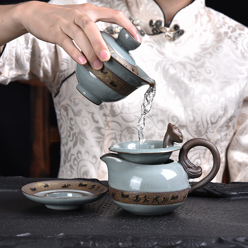 HaoFeng elder brother up kung fu tea set of a complete set of household ceramic teapot teacup tea tea wash tea tureen) taking