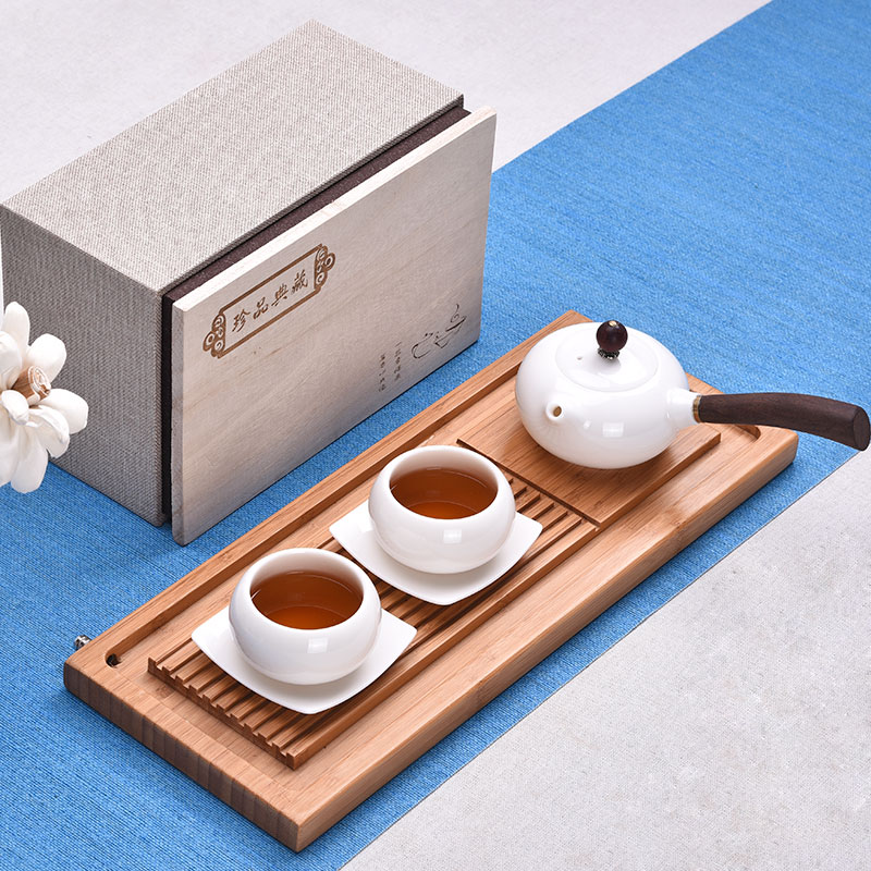 HaoFeng dehua porcelain white porcelain kung fu tea set jade teapot tea cups tureen home office of a complete set of gift box