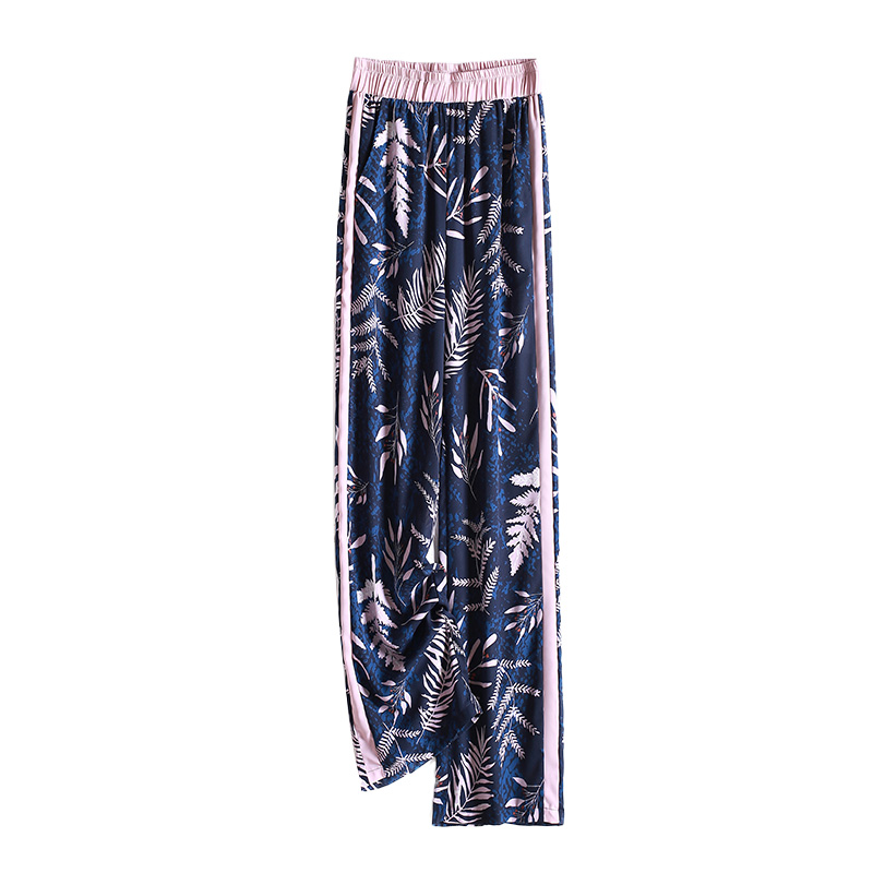 Chiffon printed wide-leg pants female autumn high Loose-waist casual trousers Japanese style thin elastic waist drape straight-leg pants