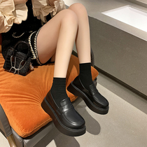 Small leather shoes women 2021 fall new 100 lapped thick bottom pine pastry Inn College Wind days jk shoes Single shoe Lefoes shoes