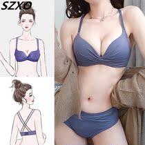 South Korea SZVA underwear women's small breasts gathered on the top show large ring-free bra suit deep v sexy back bra