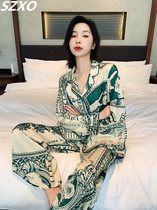 SZVA Spring and Autumn Couple Pajamas Women's Long Sleeve Ice Silk Loose Personality European and American Style Leisure Men's Large Size Home Clothing