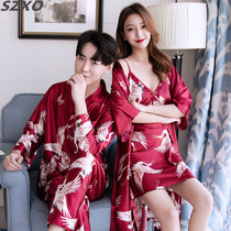 SZVA Red Couple Pajamas Spring and Autumn Long Sleeve Wedding Bride Sexy Men's and Women's Home Wear Suit