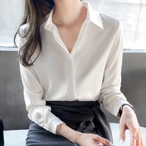 White Snowspun Shirt Woman Spring 2022 New Advanced Sensfeel Satin Lining Professional long sleeve blouses 100 hitch