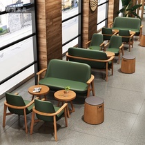 Cafe solid wood backrest chair restaurant milk tea shop leisure sofa table and chair combination customer rest area commercial