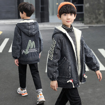 Boys' cowboy coat with velvet and thicker 2022 new autumn winter children's roam children's clothing