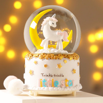 Unicorn crystal ball music box Luminous rotating music box Girl girl birthday gift Sky City snow