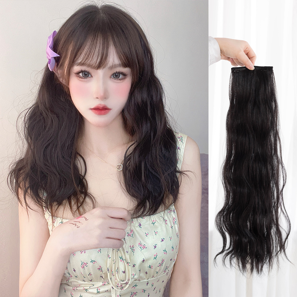 Wig Woman Long Hair Three Pieces Long Mounted Curly Hair Large Wave Emulation Hair invisible Egg Roll Hair pick up hairpiece Wig Piece-Taobao