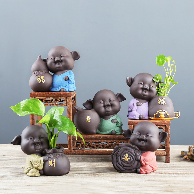 Chinese cartoon pig violet arenaceous other grass cooper hydroponic flower POTS of creative move aquatic flowers flower implement ceramics